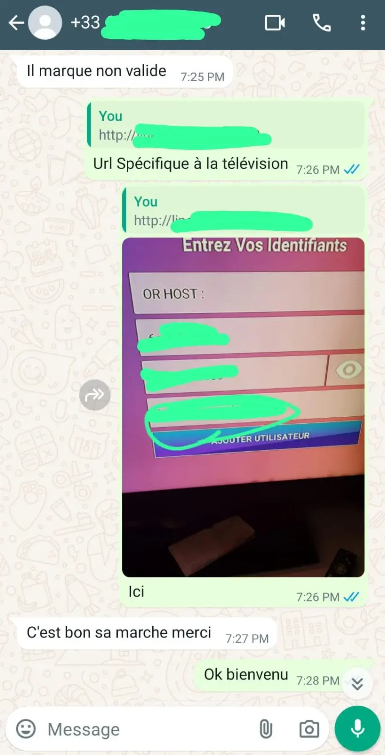 Témoignage client IPTV HexaCast via WhatsApp