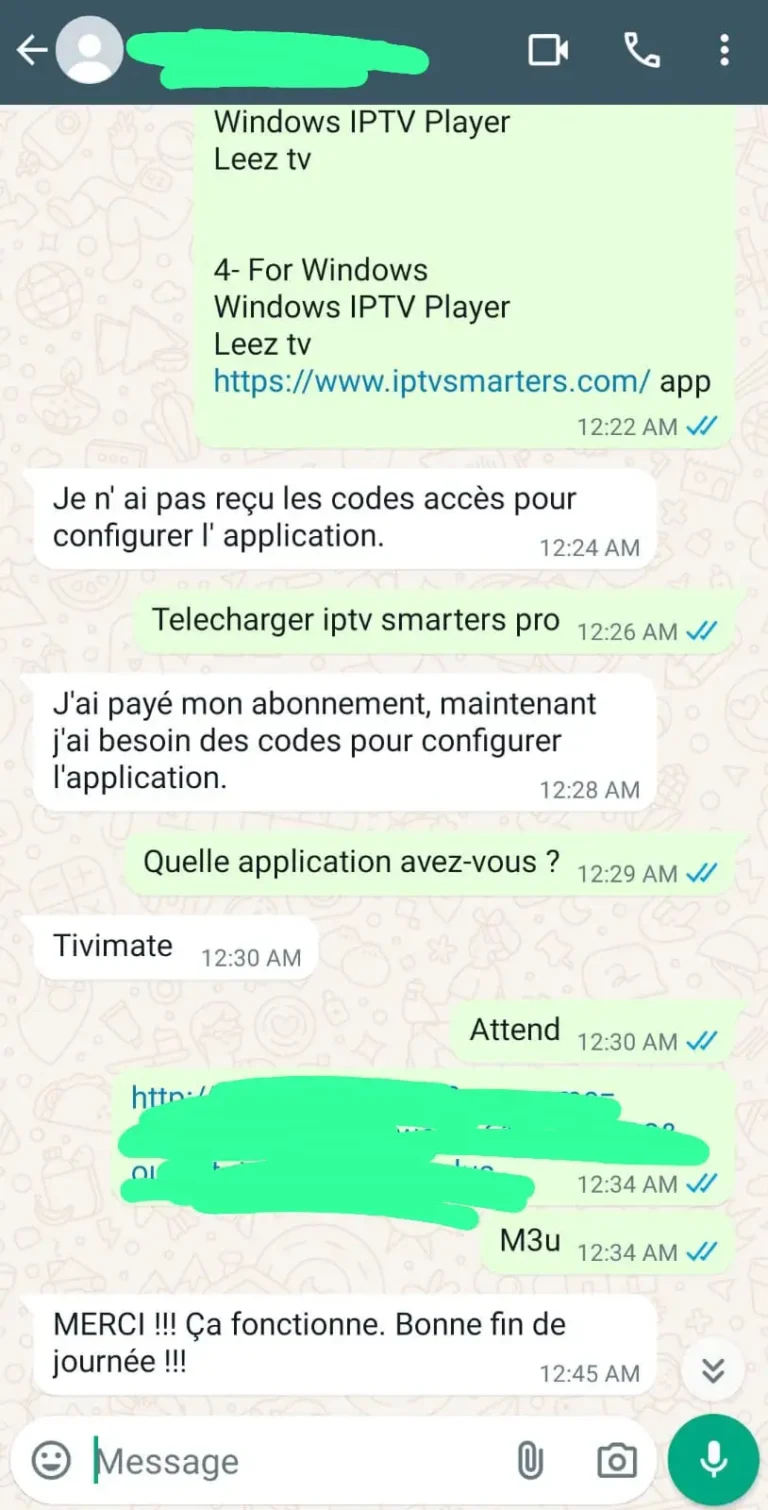 Conversation WhatsApp d’un client satisfait