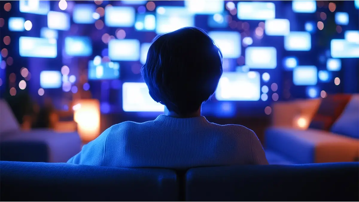 Personne utilisant une télécommande pour parcourir les chaînes sur une Smart TV en testant le meilleur IPTV France 2025