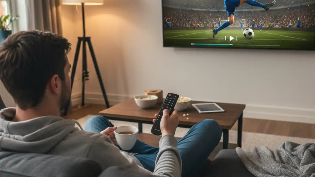 Personne regardant la TV sans buffering – IPTV sans coupure et lecture fluide
